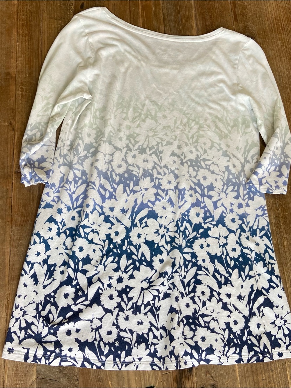 J Jill Pure Jill Womens SP Blue Ombre Floral Cotton Ballet Sleeve Tunic - Picture 2 of 5